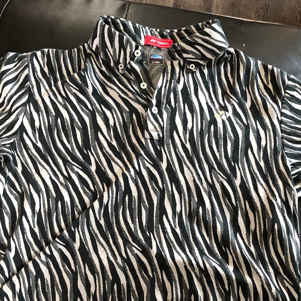 Yonex Men's Zebra-Print Polo Shirt in Black and White